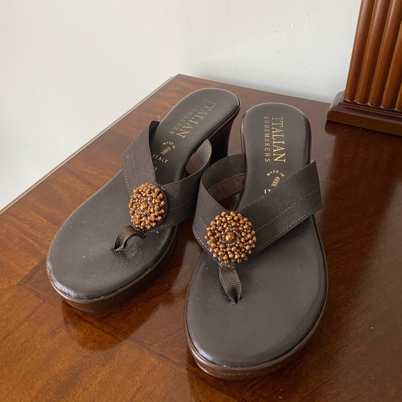SOLD- Brown Thing Sandals by Italian Shoemakers Made in Italy Sz 7 - Picture 2 of 5